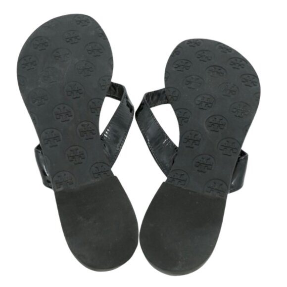 TORY BURCH~Thora~BLACK PATENT LEATHER SANDALS FLIP FLOP WOMENS SHOES Size 8 - Picture 6 of 7